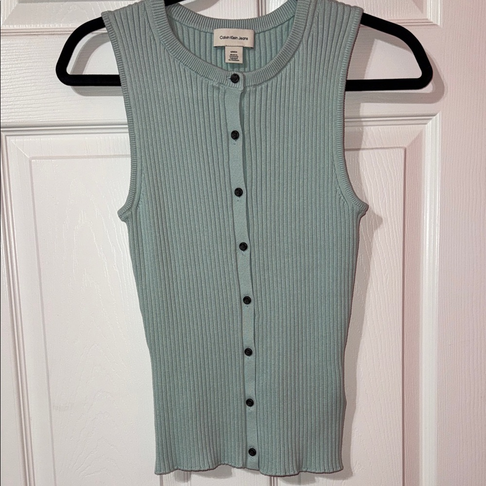 Calvin Klein Jeans Women's Button Down Ribbed Top - Light Blue